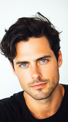 Obraz premium Close-up portrait of a man with dark hair and beard.