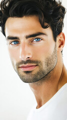 Obraz premium Confident man with dark hair and clean white tee