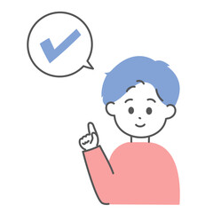 指差しをする男性とチェックの吹き出し