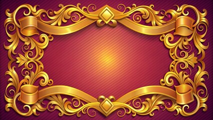 Vibrant colored background with ornate golden frame and curled ribbons, perfect for adding custom text or titles to create eye-catching announcements or presentations.