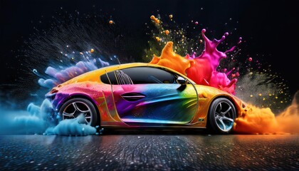 Vibrant Splash Art Showcase on a Sports Car