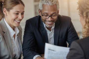 Happy African American couple signing a contract for a real estate purchase