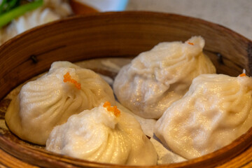 Steamed Xiao Long Bao in the bamboo basket