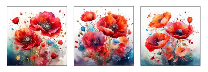 Rote Mohnblumen Aquarell bunt