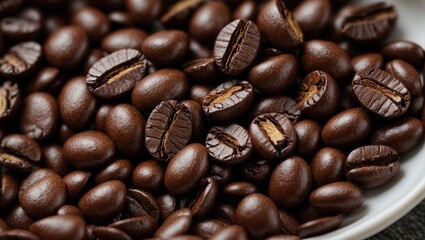 Aromatic Roasted Coffee Beans: A close-up of freshly roasted coffee beans, showcasing their rich brown color and inviting aroma. 