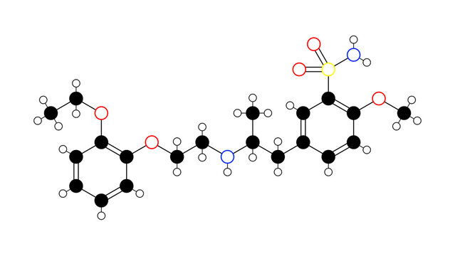 tamsulosin molecule, structural chemical formula, ball-and-stick model, isolated image alpha-1-adrenergic blocking agents