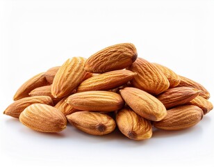 Fototapeta premium Almond isolated. Pile of delicious almonds on white background..Almond nuts side view..