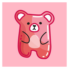 Bright red gummy bear. Cute Jelly bear fruit gummy. Vector isolated illustration.