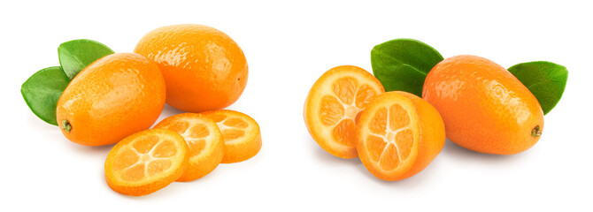 Cumquat or kumquat with slies isolated on white background