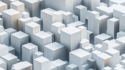 A white, tech background with a geometric 3D structure. A clean, step-by-step design with extruded futuristic forms. They have been rendered in 3D.