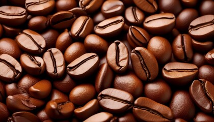 Coffee beans background or texture closeup. Coffee concept.