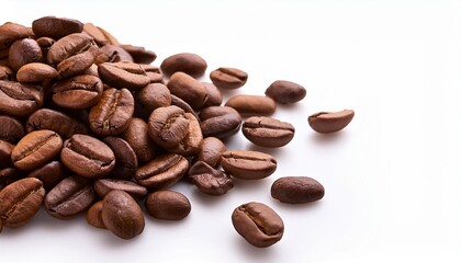 Naklejka premium Coffee beans isolated on white background with copyspace for te