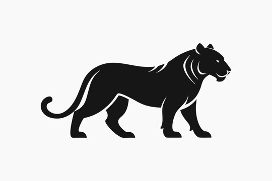 Minimalist Black Tiger Silhouette Logo on White Background  Vector Illustration