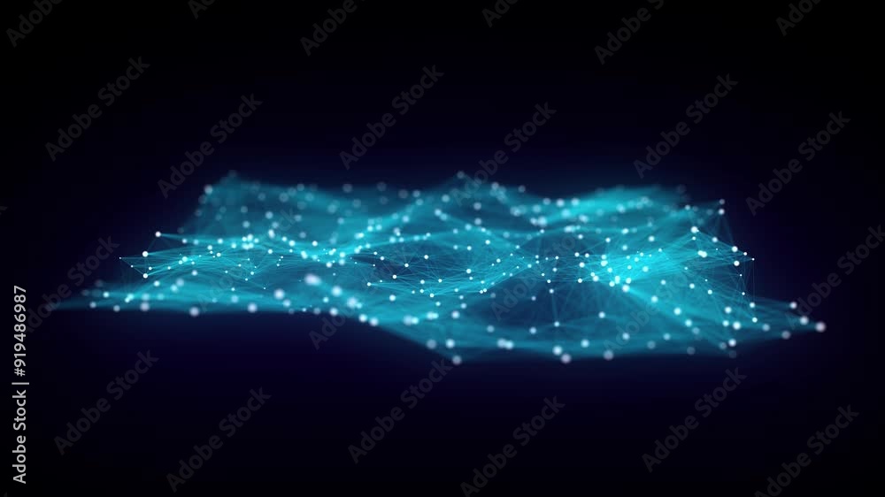 Poster futuristic moving wave. digital background with moving glowing particles and lines. big data visuali
