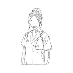 dessin en ligne continue d'une femme médecin, line art, vecteur