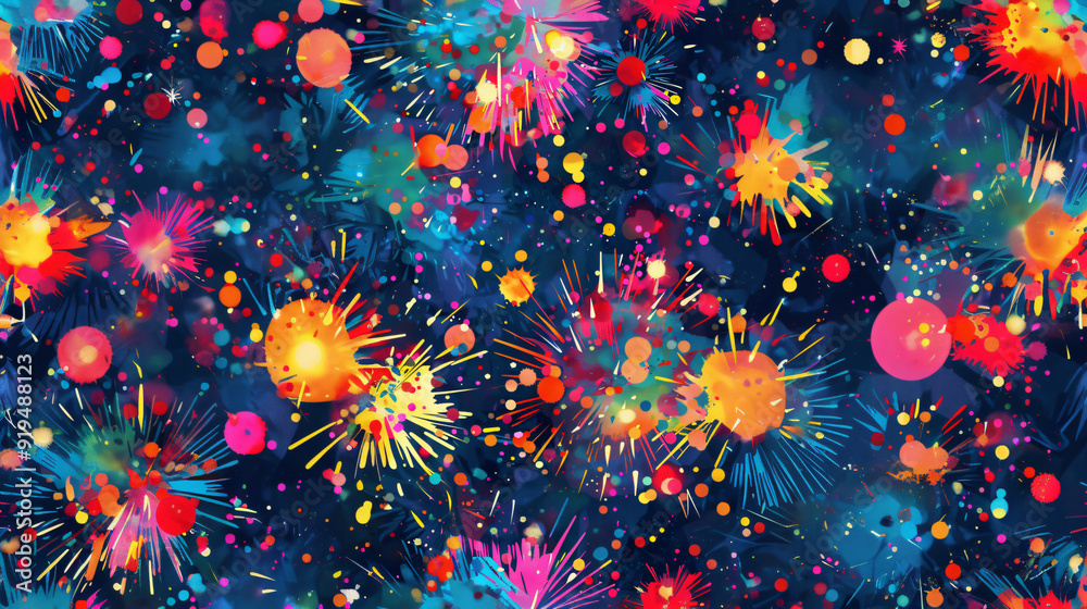 Aufkleber colorful paint splattering on dark blue background creating abstract design