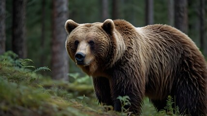 Fototapeta premium a bear in the forest close up sideview isolated 