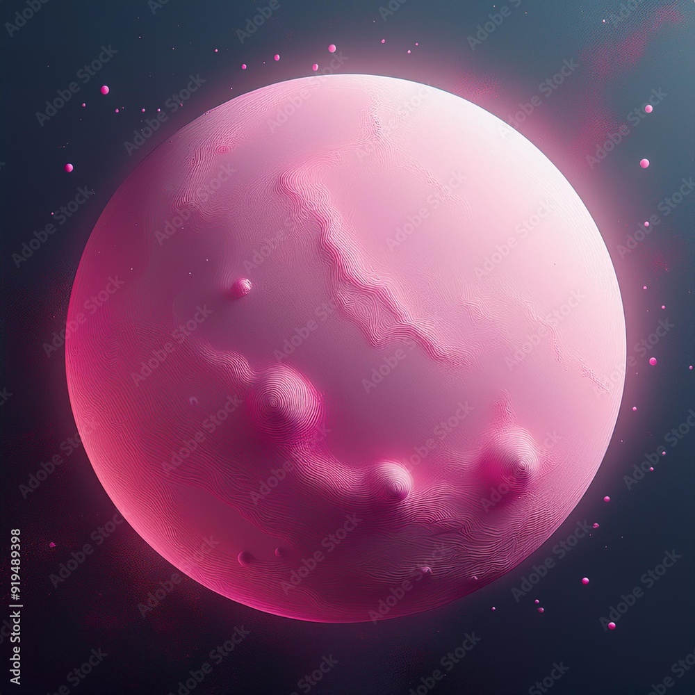 Wall mural ethereal pink planet suspended in white void soft cloudy texture with subtle craters dreamy otherwor