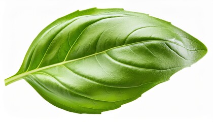 Fototapeta premium Fresh flying basil leaf isolated on white background. Perfect Basilic leaves macro.