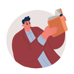 Cartoon vector illustration of university student reading notes