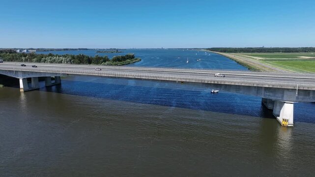 Aerial view of Stichtsebrug between Huizen and Almere, the Netherlands