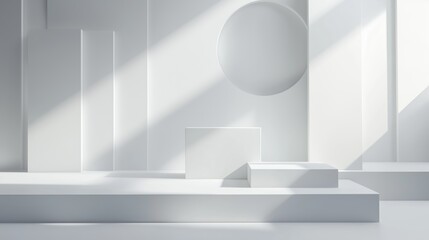 Fototapeta premium Modern minimalist studio space with geometric shapes and soft natural lighting during the afternoon