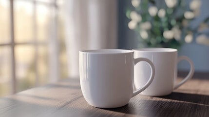 Fototapeta premium White ceramic mug installation in home interior. Ai generation