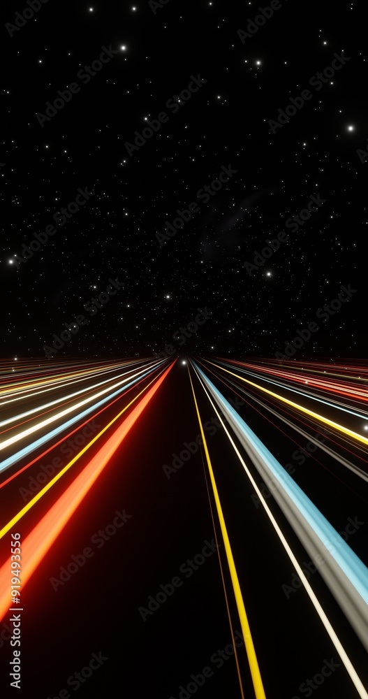 Poster light trails through the stars in a futuristic space scene