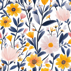 handdrawn painting of cute and beautiful flowers, white background