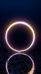 Glowing Neon Ring with Reflection on Dark Surface