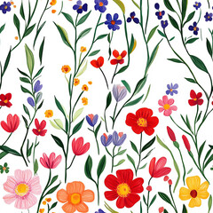 handdrawn painting of cute and beautiful flowers, white background