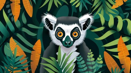 Fototapeta premium Lemur flat design front view rainforest theme animation Triadic Color Scheme
