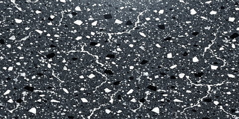 Black and white terrazzo floor texture abstract background. real black terrazzo texture background. black stone with white and grey fragment background. abstract trendy luxury concept background. 