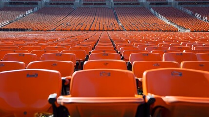 Naklejka premium Empty red seats in the stadium create a rhythmic pattern