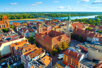 Aerial panoramic view of historical buildings and roofs in Polish medieval town Torun © proslgn
