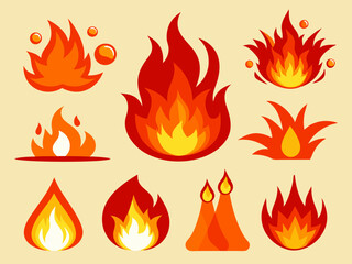 Cartoon red flame. Fire flames, hot fireball, danger wildfire campfire and bonfire elements, fire frames and flaming borders isolated vector set
