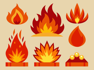 Cartoon red flame. Fire flames, hot fireball, danger wildfire campfire and bonfire elements, fire frames and flaming borders isolated vector set
