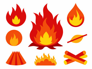 Cartoon red flame. Fire flames, hot fireball, danger wildfire campfire and bonfire elements, fire frames and flaming borders isolated vector set
