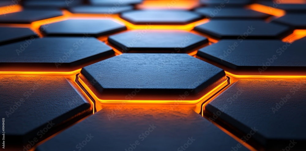 Sticker Stock hexagon background with glowing lights