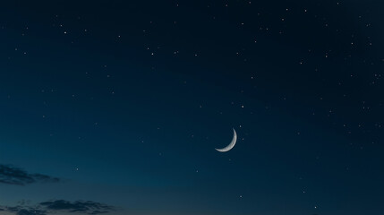 A detailed crescent moon set against a starry night sky, evoking a serene and mystical atmosphere in the vastness of space.