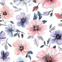 handdrawn painting of cute and beautiful flowers, white background