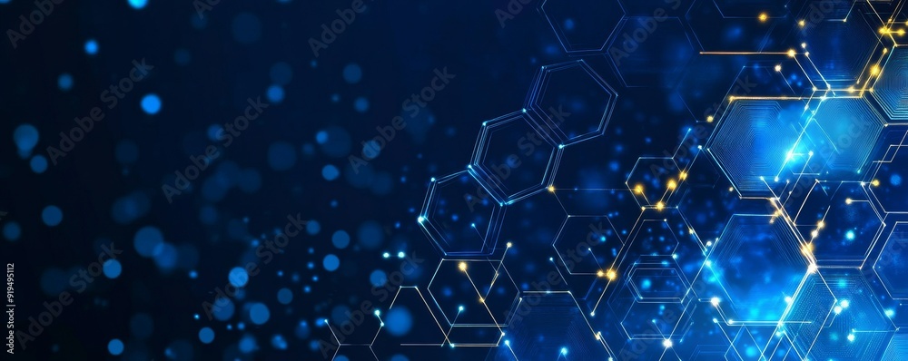 Poster a circuit board concept is abstractly presented in the background of an information network based on