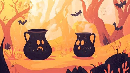 Vibrant Halloween Party Invitation with Spooky Decor and Playful Elements