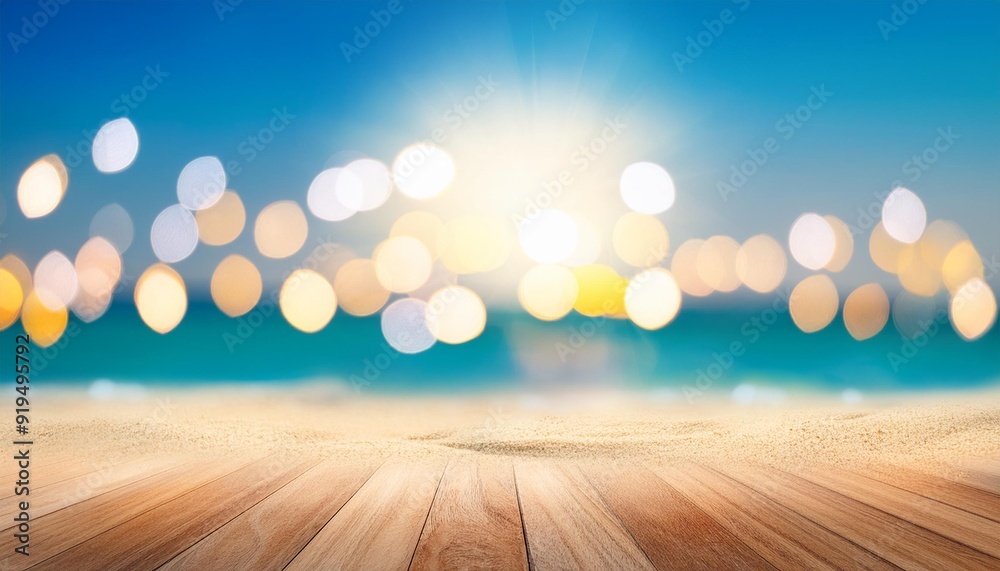 Wall mural lights blurred bokeh background in sunny summer day on a beach.