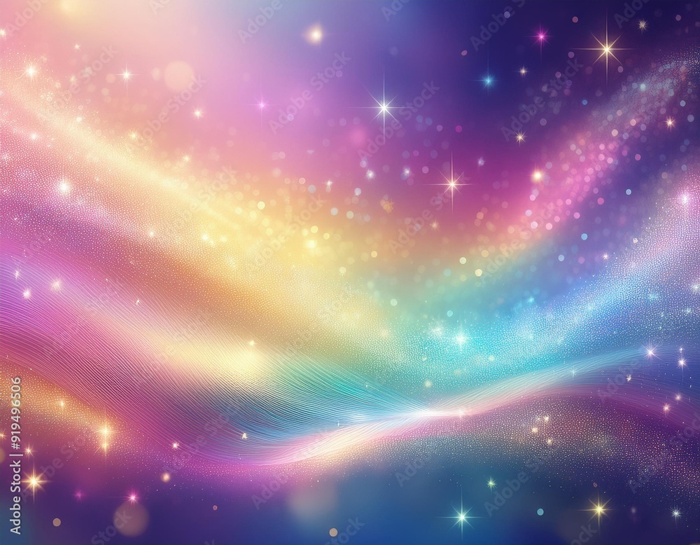 Wall mural magic glowing background with rainbow mesh. fantasy unicorn gradient backdrop with fairy sparkles, b