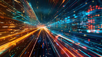 Obraz premium Futuristic Digital Cityscape with Data Streams