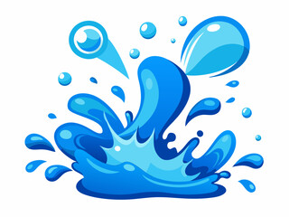 Water splash. Cartoon blue water drops, puddle, spray and waves. Nature object spatters, sputter, splashdown. Clean aqua motion concept. Vector set
