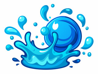Water splash. Cartoon blue water drops, puddle, spray and waves. Nature object spatters, sputter, splashdown. Clean aqua motion concept. Vector set
