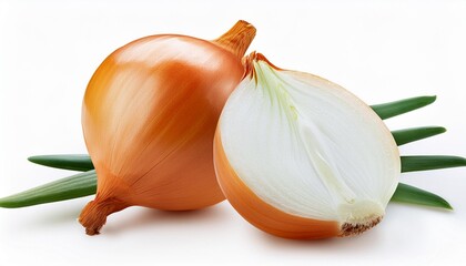 Peeled onion isolated on white background. Fresh Onion bulbs and a half close up..