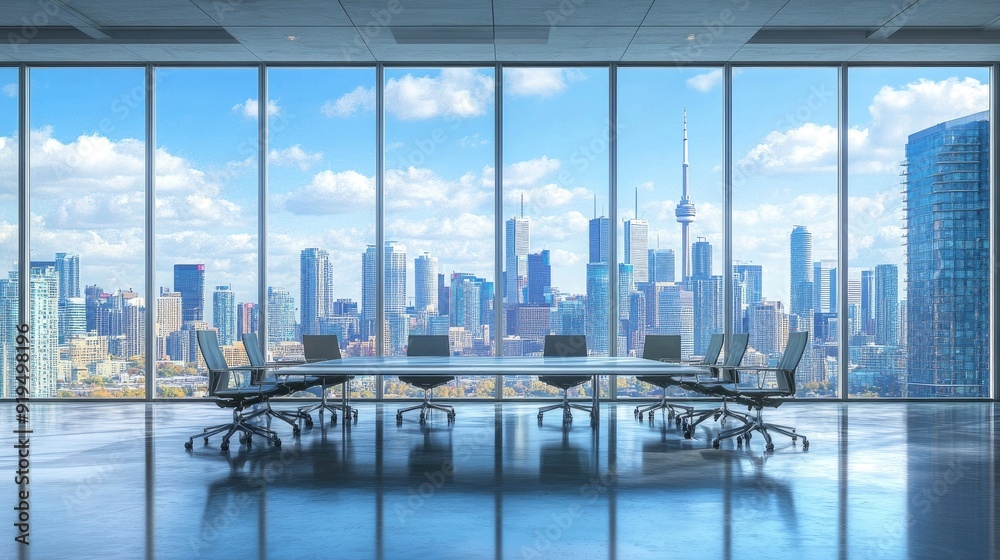 Aufkleber modern boardroom with a large window view of a cityscape